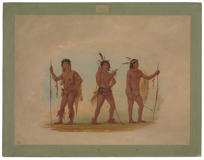 Three Native American Warriors with Spears and Shields
