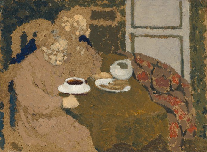 Two Figures Enjoying Coffee and Pastries