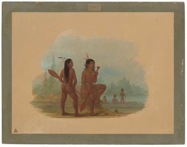 Native American Men with Canoes and Paddles