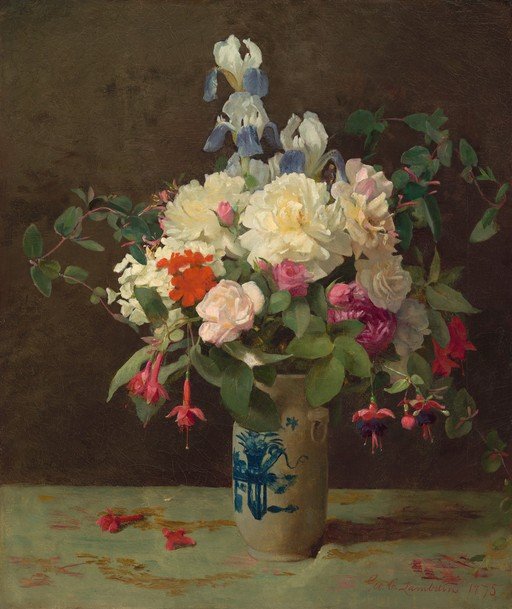 Vase of Flowers with Irises and Roses