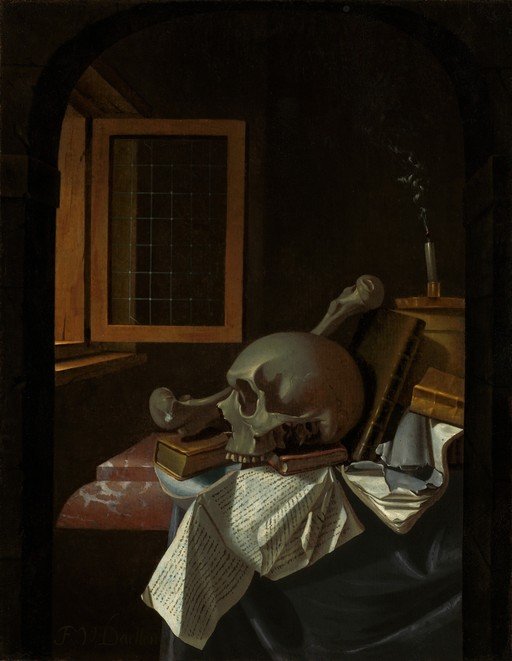 Vanitas Still Life with Skull and Candle