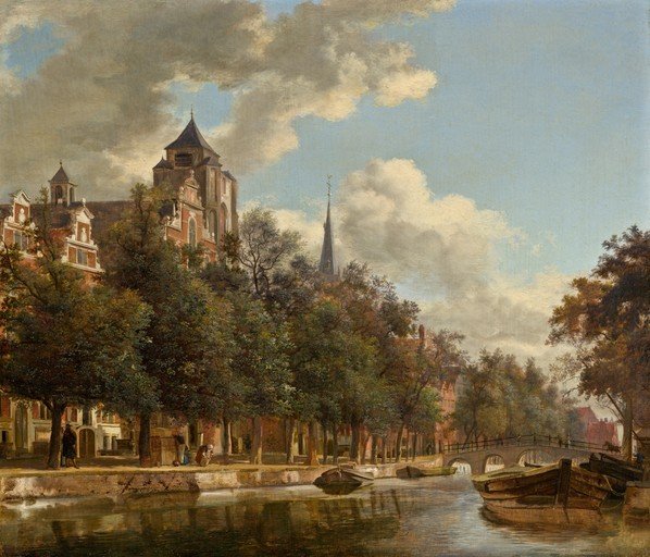 Canal Scene with Church and Boats