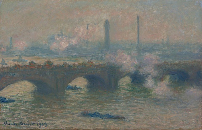 Impressionist painting of London's Charing Cross Bridge in fog
