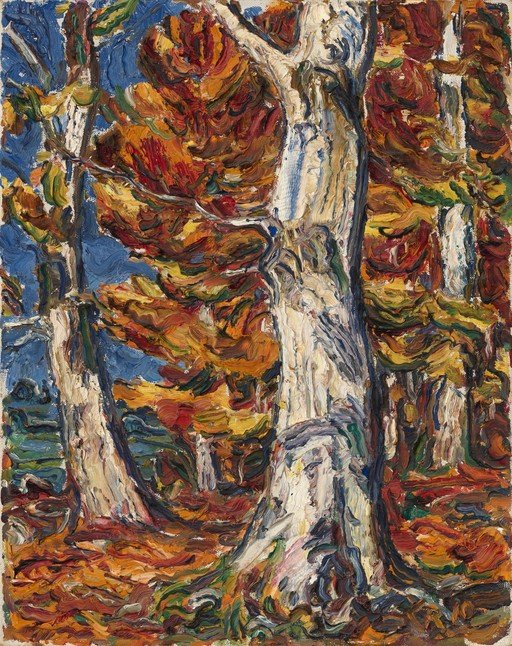 Impressionist Forest Scene with Autumn Foliage