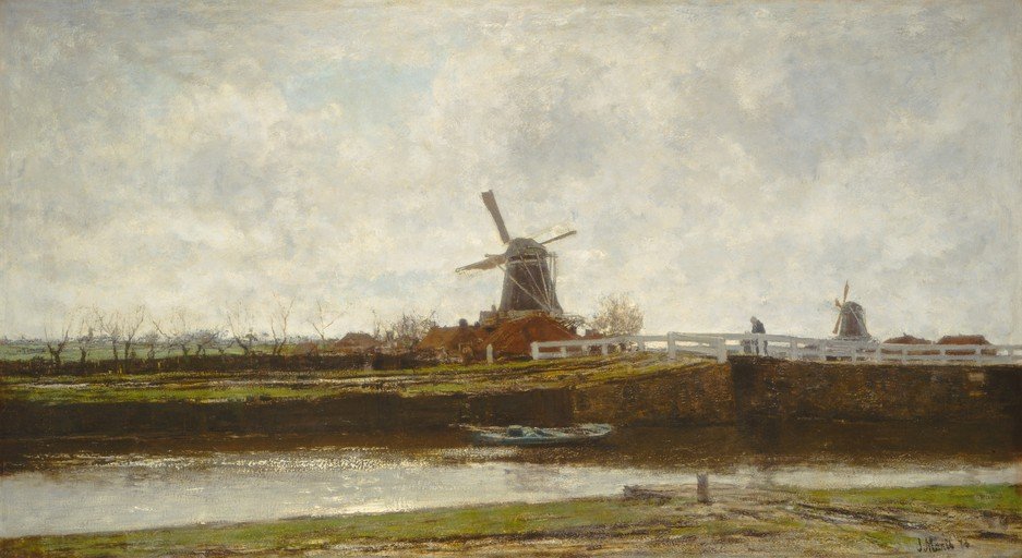 Dutch Landscape with Windmills and Canal