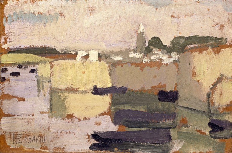 Abstract Landscape Painting with Geometric Forms