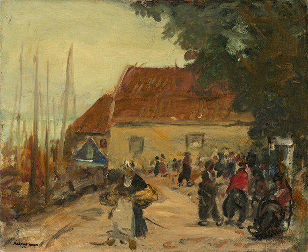 Harbor Scene with Figures and Buildings
