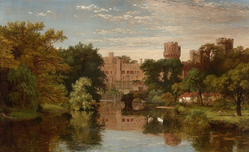 Majestic Castle Reflected in Tranquil River with Swans