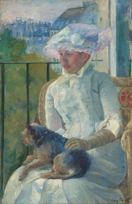 Young Woman with a Dog on a Balcony