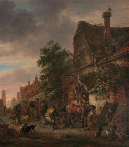 17th Century Dutch Village Scene with Horse and Figures