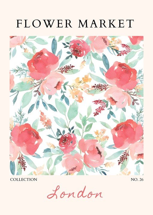 Watercolor Floral "Flower Market" Poster with "London" Script