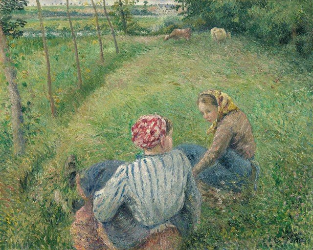 Two Women in a Meadow with Grazing Cows