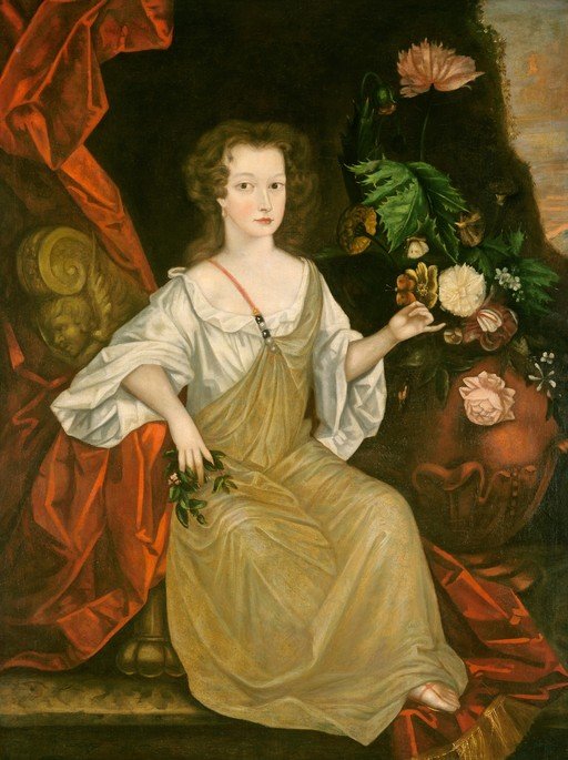 Portrait of a Young Woman with Flowers and Drapery