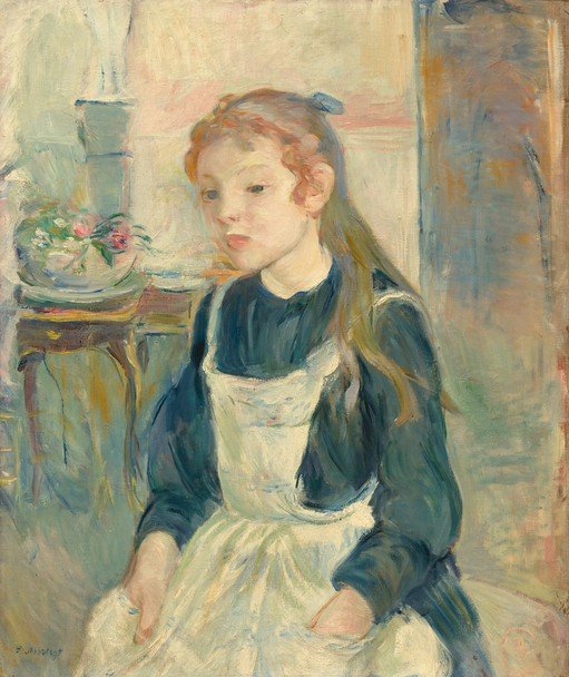 Young Girl in a Blue Dress and White Apron
