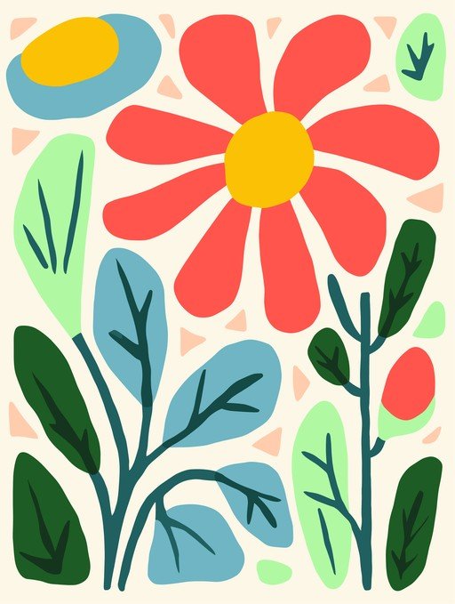 Abstract Floral and Leaf Illustration