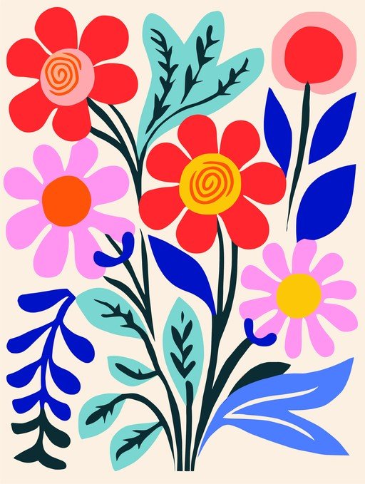 Vibrant Mid-Century Modern Floral Illustration