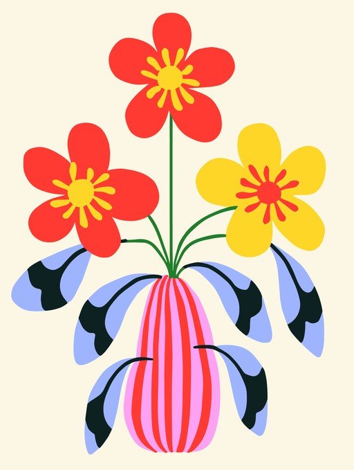 Vibrant Floral Arrangement in Striped Vase