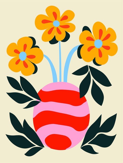 Retro Floral Arrangement in Striped Vase