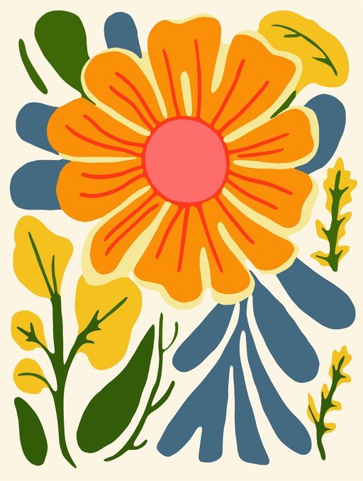 Abstract Floral Art with Bold Orange and Yellow Hues