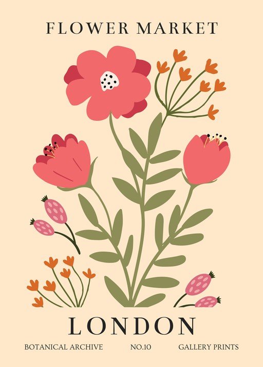 Botanical Flower Market Poster - London