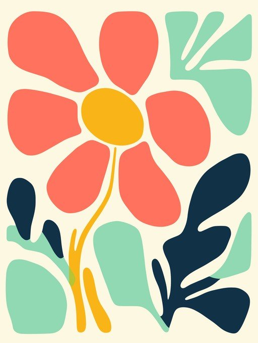 Abstract Floral Art with Coral, Teal, and Navy Accents
