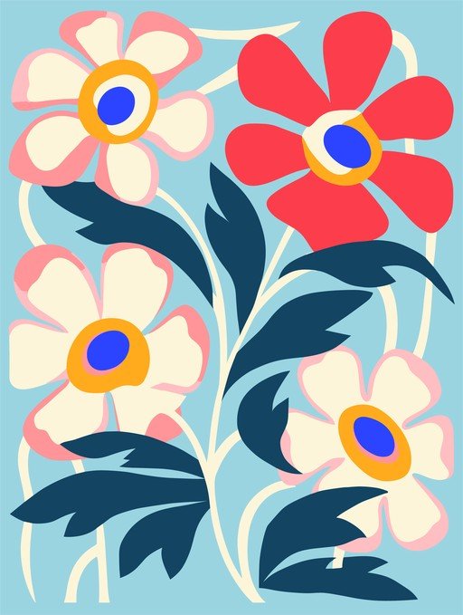 Abstract Floral Pattern with Bold Colors