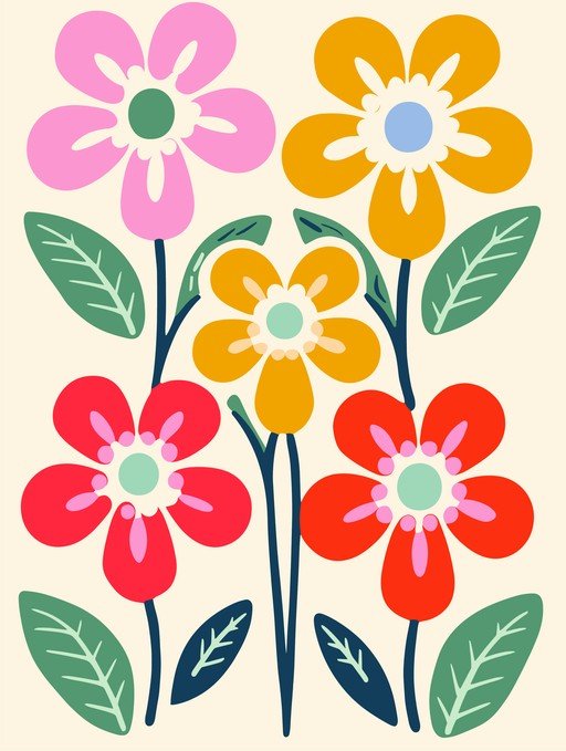 Retro Floral Illustration with Bold Colors
