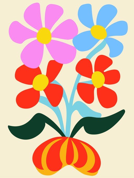 Retro Floral Illustration with Bold Colors