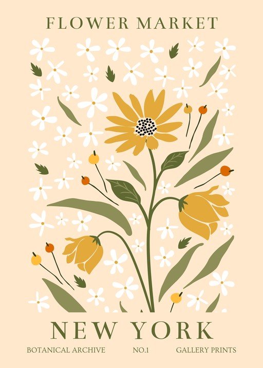Botanical Archive Flower Market New York Print