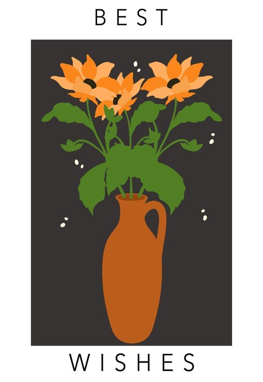 Orange Flowers in Terracotta Vase with Best Wishes
