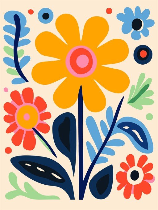 Vibrant Mid-Century Modern Floral Illustration