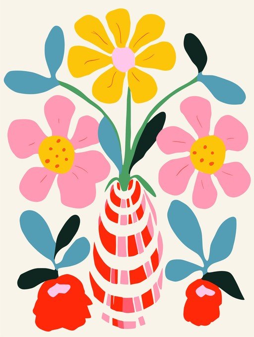 Vibrant Mid-Century Modern Floral Still Life