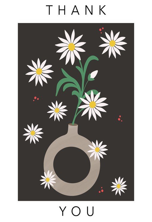 Thank You Card with Daisies in a Vase