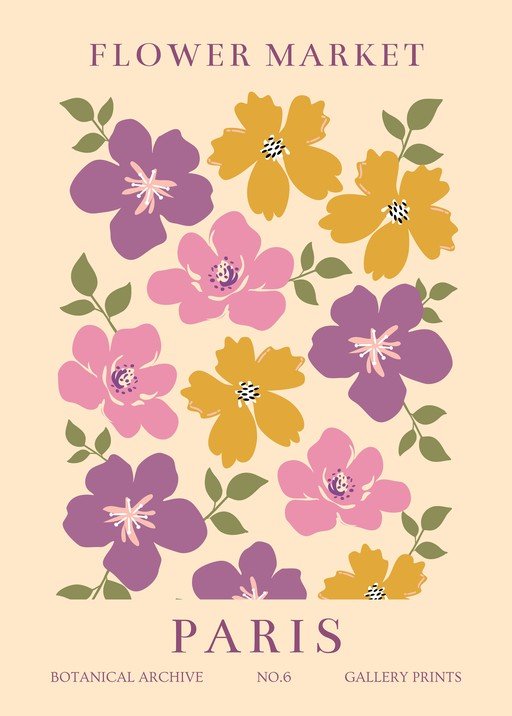 Paris Flower Market Botanical Archive Gallery Print