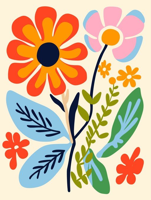 Retro Floral Illustration with Bold Colors