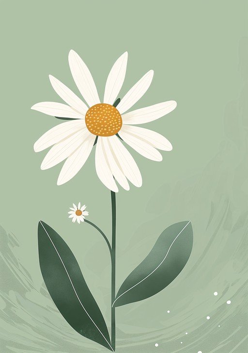 Minimalist Daisy Illustration with Soft Green Background