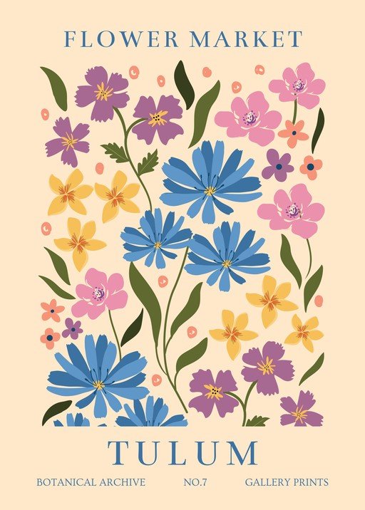 Vibrant Floral Art Print: Flower Market Tulum