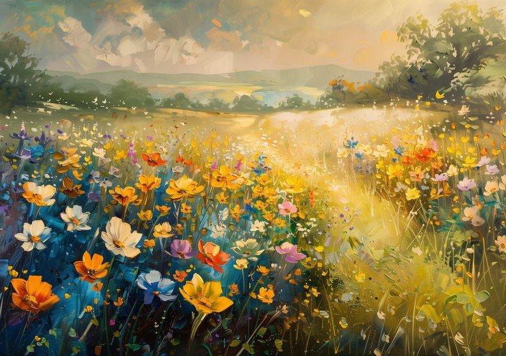 Impressionist Wildflower Meadow Painting