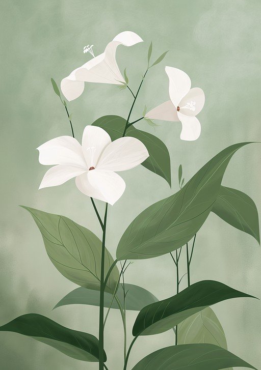 Elegant White Flowers with Green Leaves