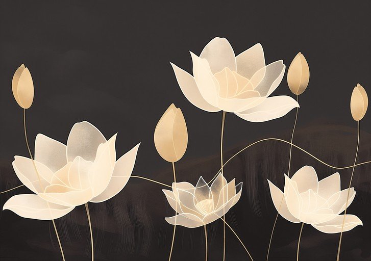Elegant White Lotus Flowers on Dark Background