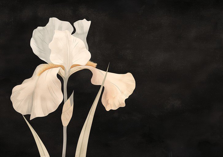 Elegant White Iris on Black Background