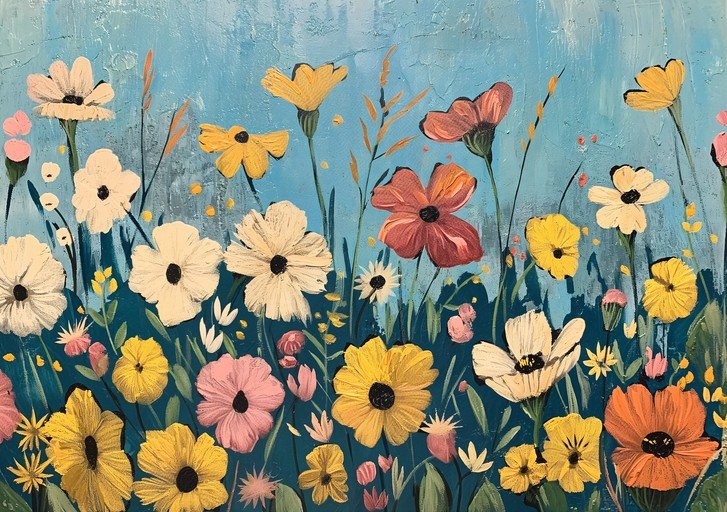 Vibrant Floral Painting with Textured Brushstrokes