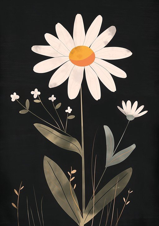 Minimalist Daisy Illustration on Dark Background