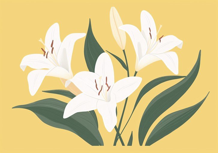 Elegant White Lilies on Yellow Background