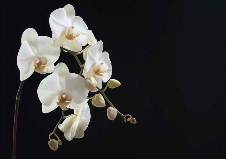 Elegant White Orchids on Black Background