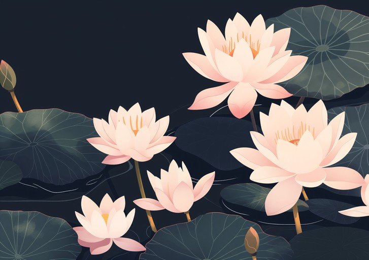 Serene Pink Lotus Flowers on Dark Water