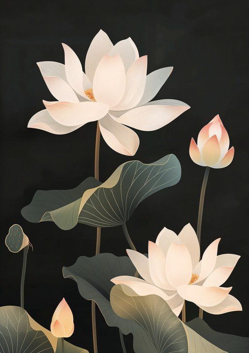 Elegant White Lotus Flowers on Dark Background