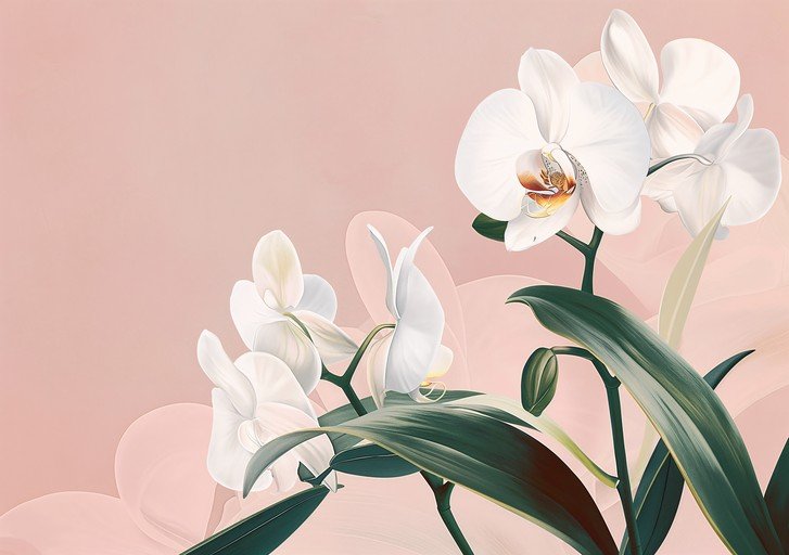 Elegant White Orchids on Soft Pink Background