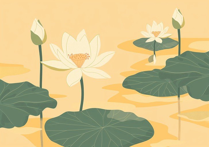 Serene Lotus Flowers in a Calm Pond