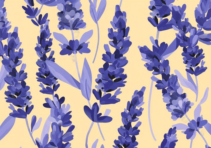 Purple Lavender Flowers on Yellow Background Pattern